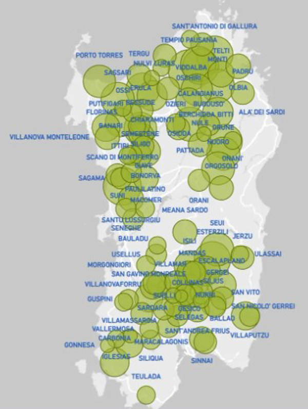 Mappa parchi eolici in Sardegna