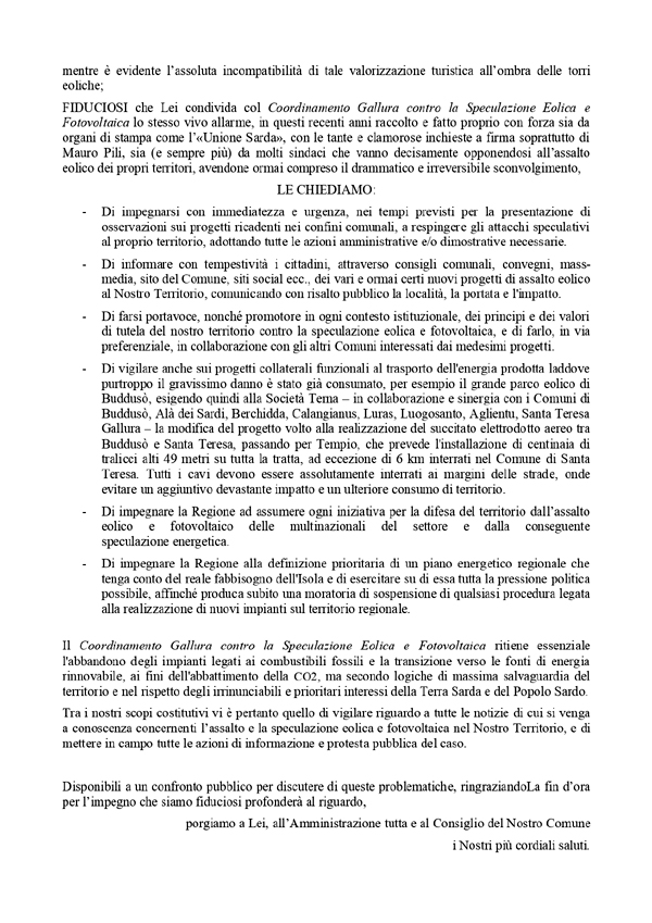 Istanza al Comune di Tempio - pag 2