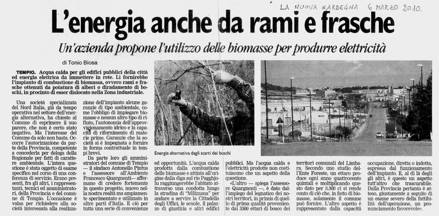 L'energia anche da rami e frasche - La Nuova Sardegna 06.03.2010